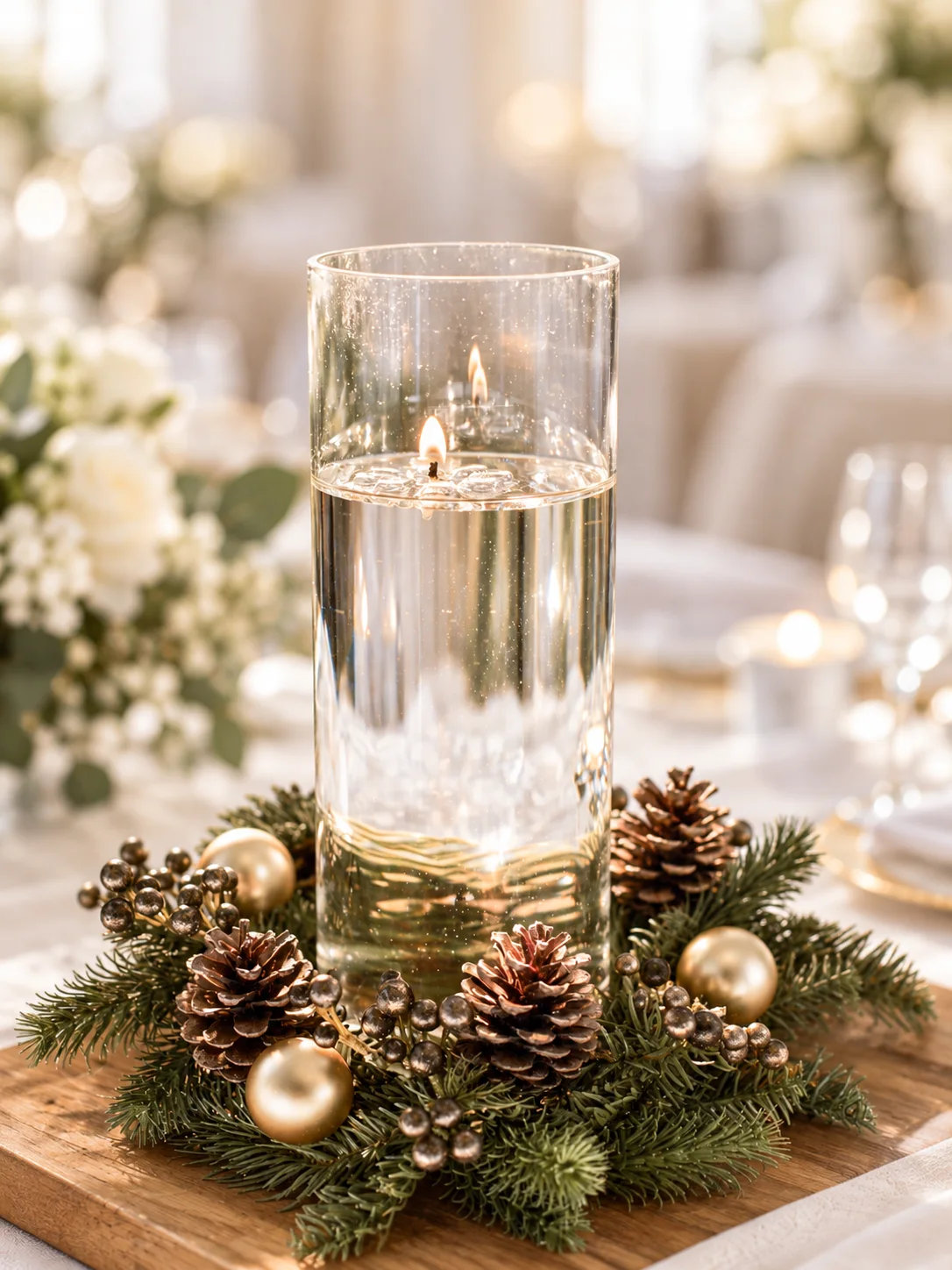Vase et couronne de sapin