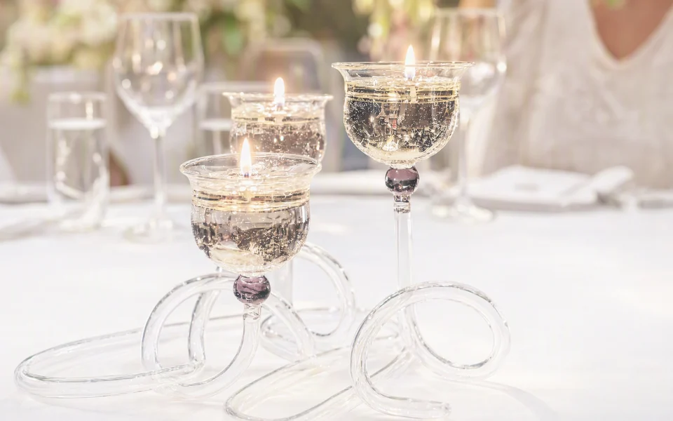 Chandelles d'eau en verre soufflé sur pied en spirale